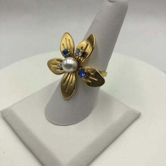 18K Gold Plated Women's Flower Ring Cubic Zirconia Waterproof Hypoallergenic - Picture 6 of 11